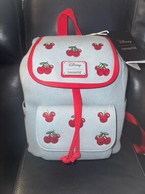 Loungefly Disney Mickey Mouse Cherries Denim Mini Backpack - NWT